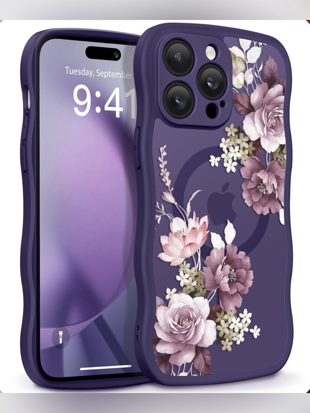 iPhone 14 Pro Shockproof Case MagSafe CHERRY BLOSSOMS DEEP PURPLE Translucent
